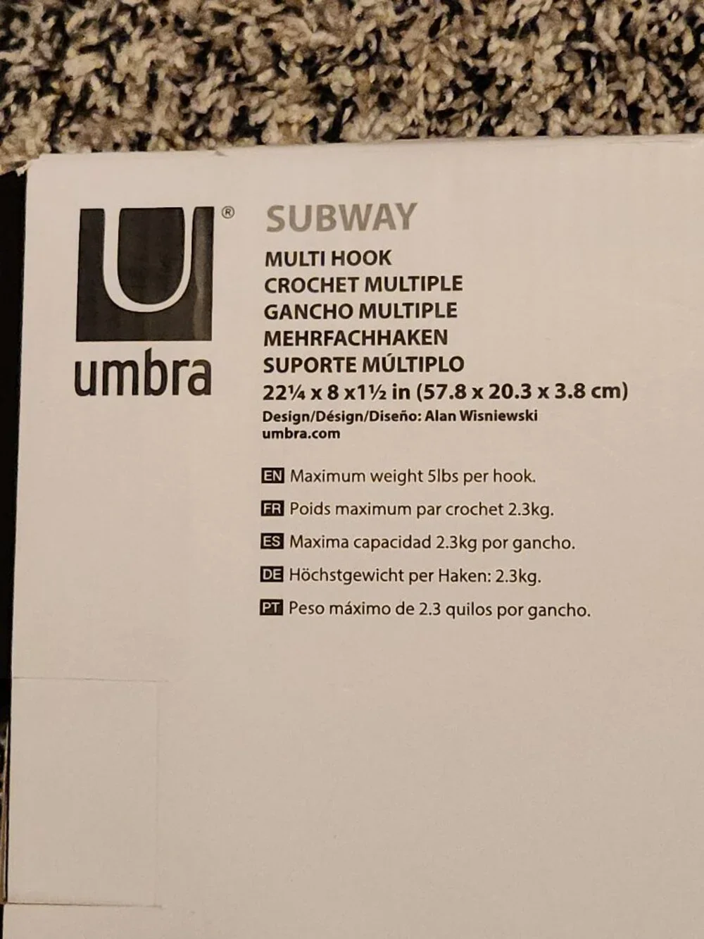 NIB Umbra Subway Wall Mount Coat Hanger / Alan Wisniewski Design / 10 Hooks